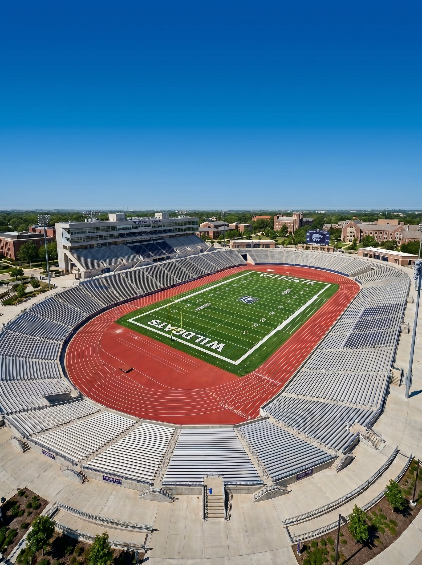 Alpha Vision - Aerial view of a football stadium with 'Wildcats' branding on the field.