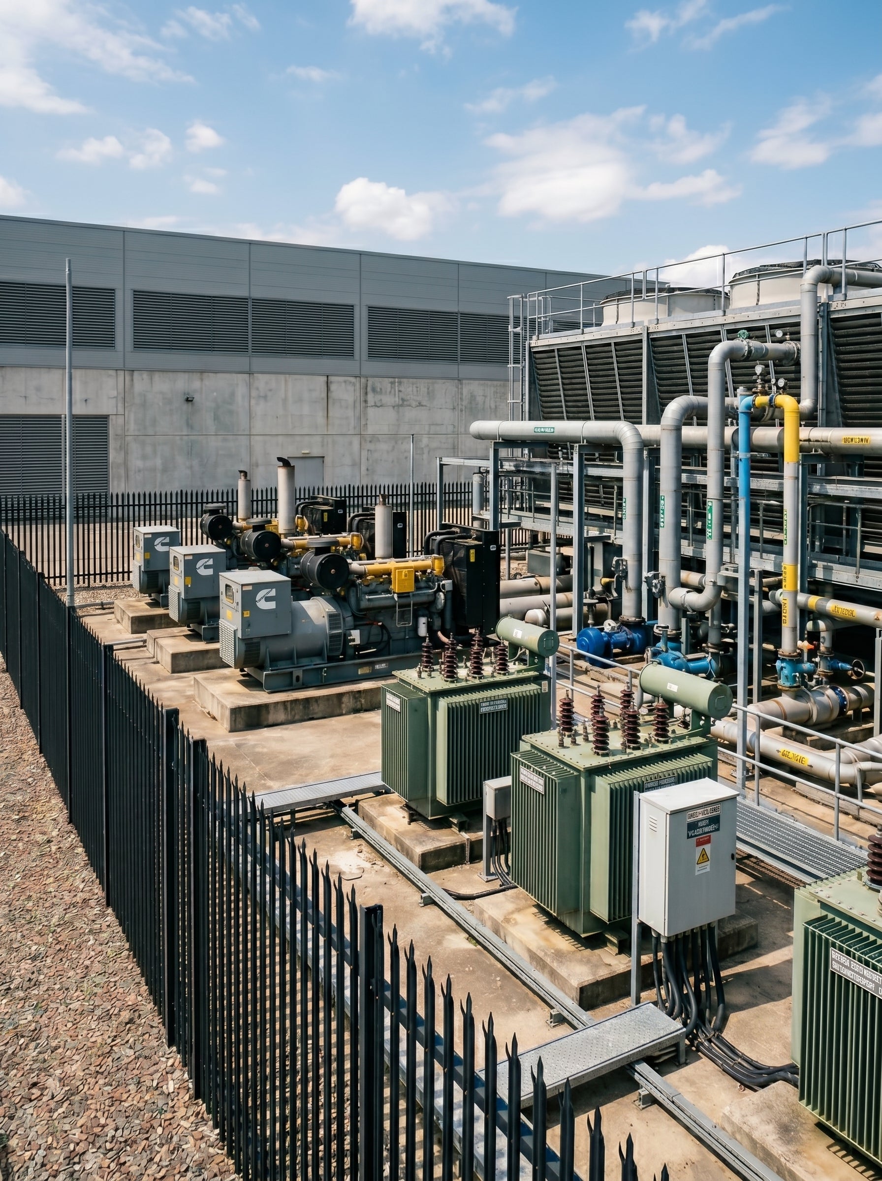 Alpha Vision - Industrial setting with generators and HVAC systems under a blue sky.
