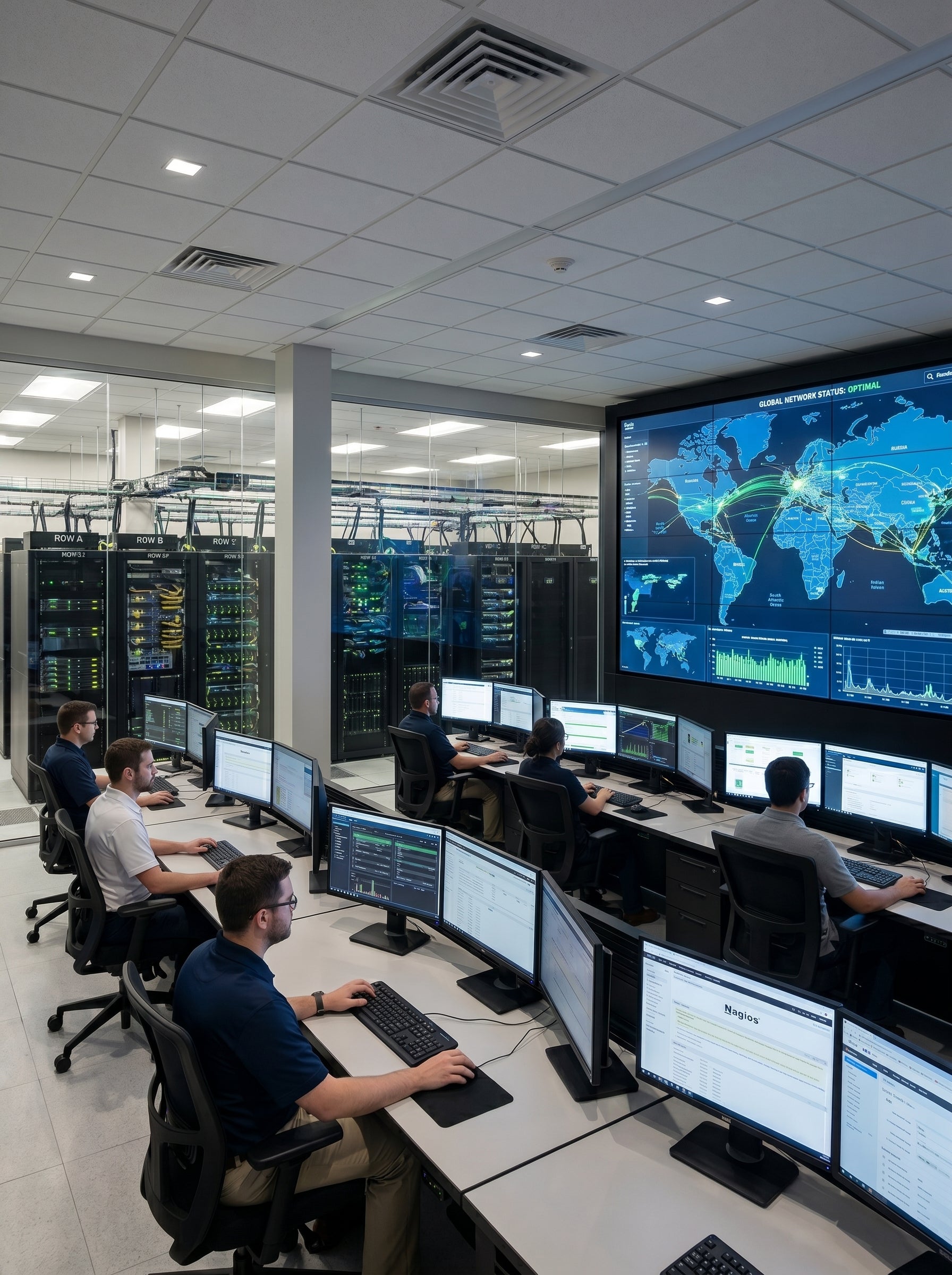 Alpha Vision - Control room with multiple monitors and people working, featuring a large map display.